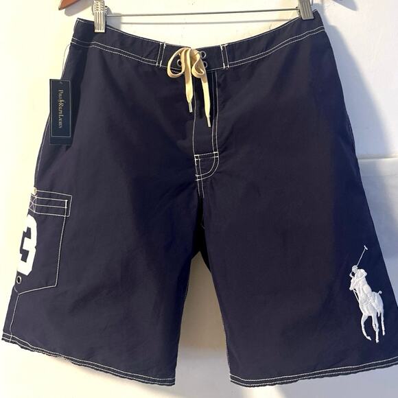 NWT Polo by Ralph Lauren navy blue swim shorts Sz30 trunks